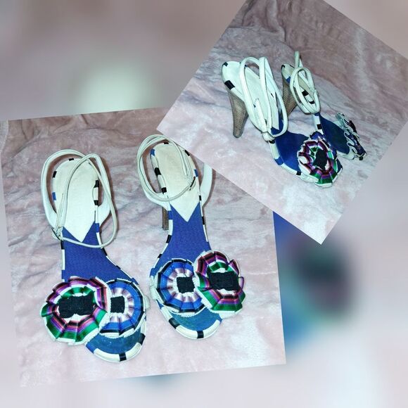 CHANEL Multi-Colored Summer Heels Size 38 - Picture 1 of 12